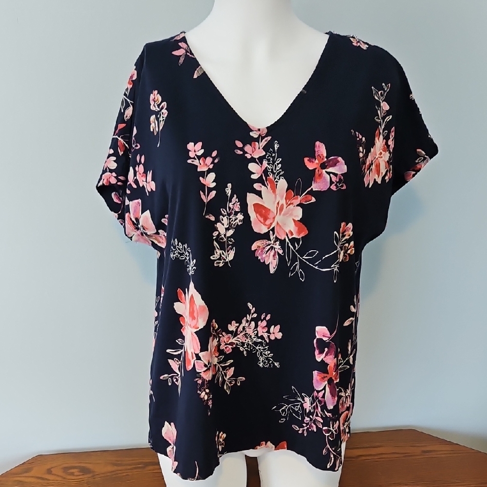 J. Jill Navy and Pink Floral Top